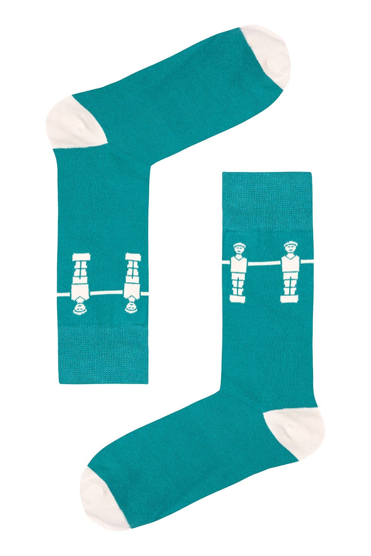 Drake & Hutch Teal/Ivory 'Football Crazy' Crew Socks