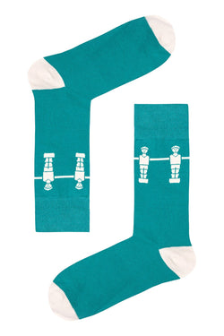 Drake & Hutch Teal/Ivory 'Football Crazy' Crew Socks thumbnail 1