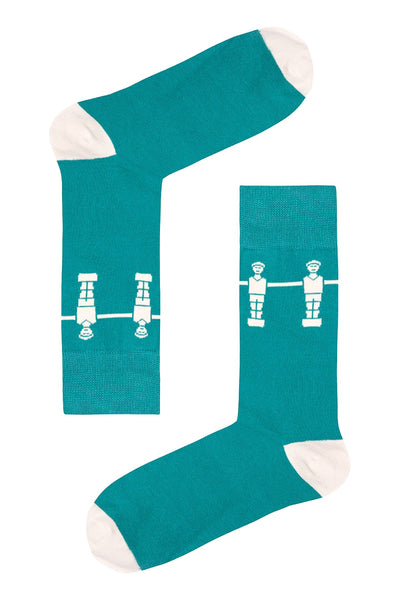 Drake & Hutch Teal/Ivory 'Football Crazy' Crew Socks
