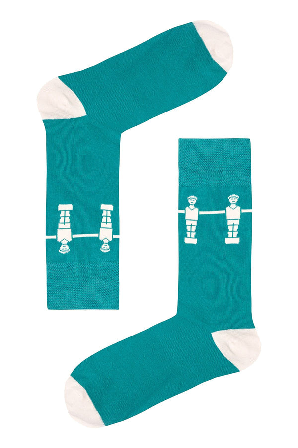 Drake & Hutch Teal/Ivory 'Football Crazy' Crew Socks