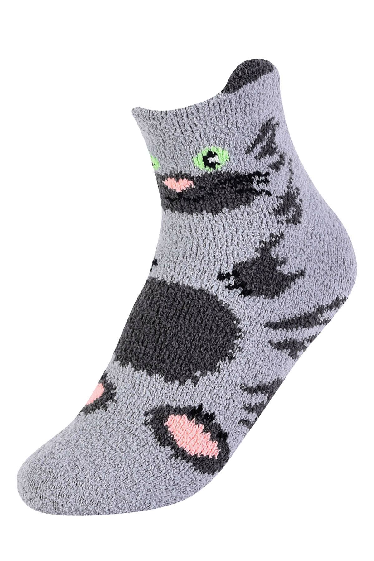 ET TU Bear/Mouse/Cat 3-Pack Cozy Picot Ankle Slipper Socks