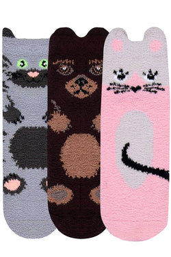 ET TU Bear/Mouse/Cat 3-Pack Cozy Picot Ankle Slipper Socks thumbnail 1