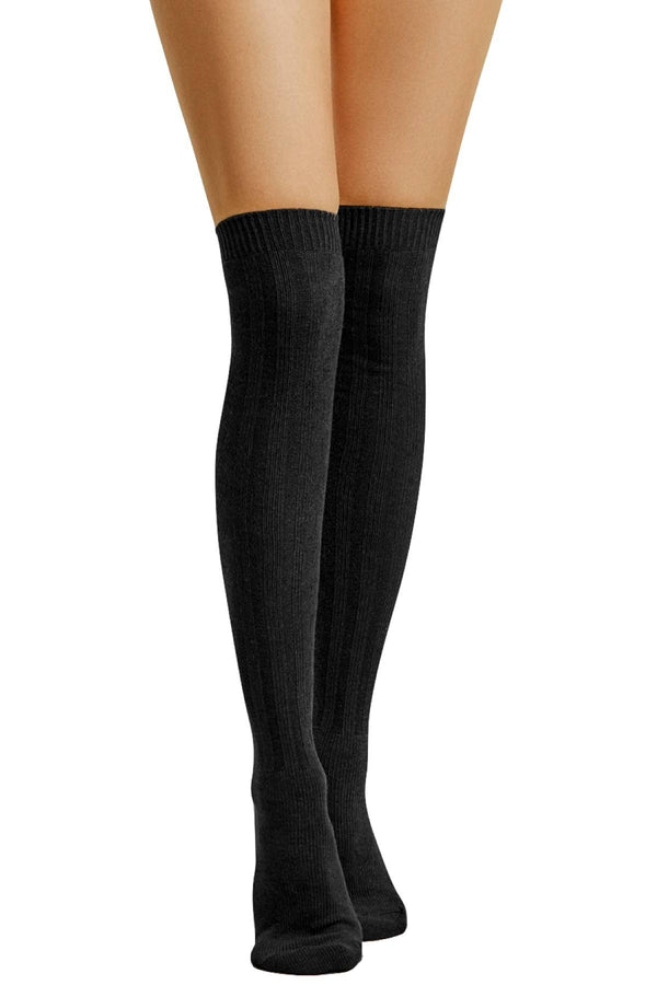 ET TU Black Cable Over The Knee Socks