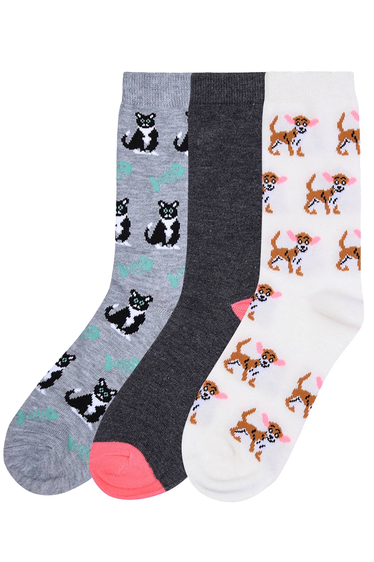 ET TU Dog/Cat Print Crew Sock 3-Pack