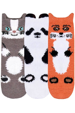 ET TU Fox/Panda/Kitty 3-Pack Cozy Picot Ankle Slipper Socks thumbnail 1