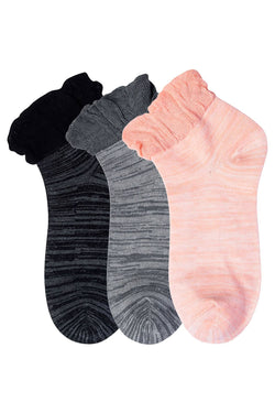 ET TU Pink/Grey/Black Ruffle Anklet Sock 3-Pack thumbnail 3