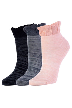 ET TU Pink/Grey/Black Ruffle Anklet Sock 3-Pack thumbnail 1
