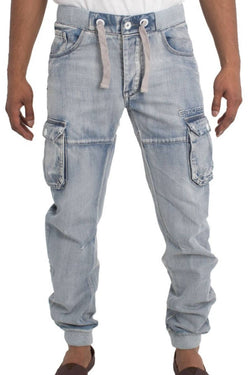 ETO Jeans Blue Bleach-Wash Rib-Cuff Combat Jean thumbnail 1
