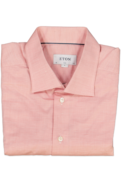 ETON SYSTEMS SLIM LINEN SOLID PINK SHIRT