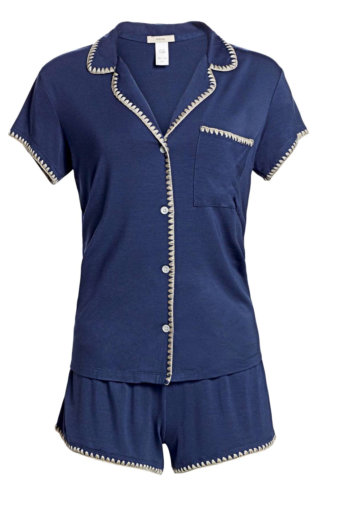 Eberjey Crown Blue / Nude Tint Frida Whip Stitch Short Modal Pj Set