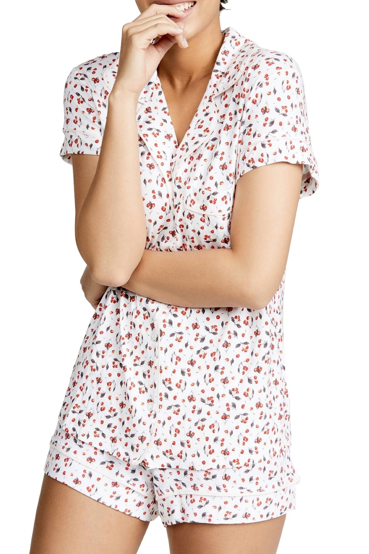 Eberjey White / Racing Red Amarena Modal Short PJ Set