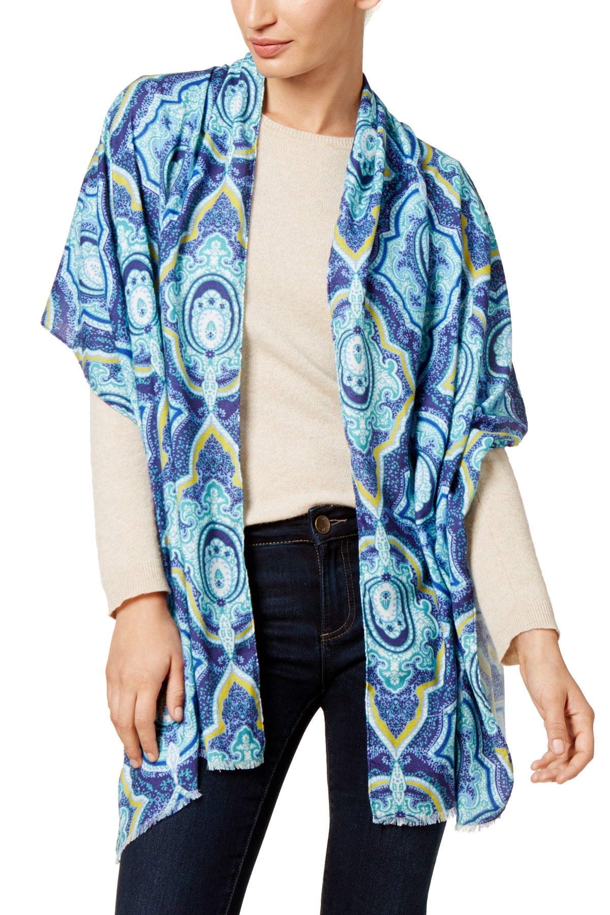 Echo Blue/Multi Paisley Oblong Wrap / Scarf