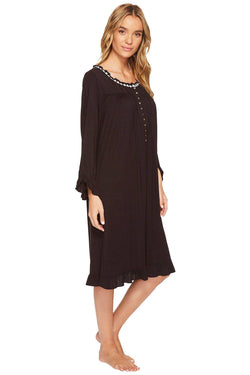 Eileen West Black/White-Trim Long-Sleeve Waltz Nightgown thumbnail 3