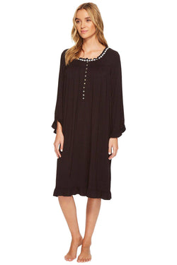 Eileen West Black/White-Trim Long-Sleeve Waltz Nightgown thumbnail 2