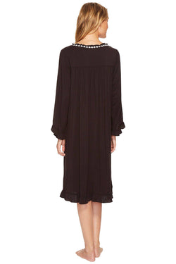 Eileen West Black/White-Trim Long-Sleeve Waltz Nightgown thumbnail 4
