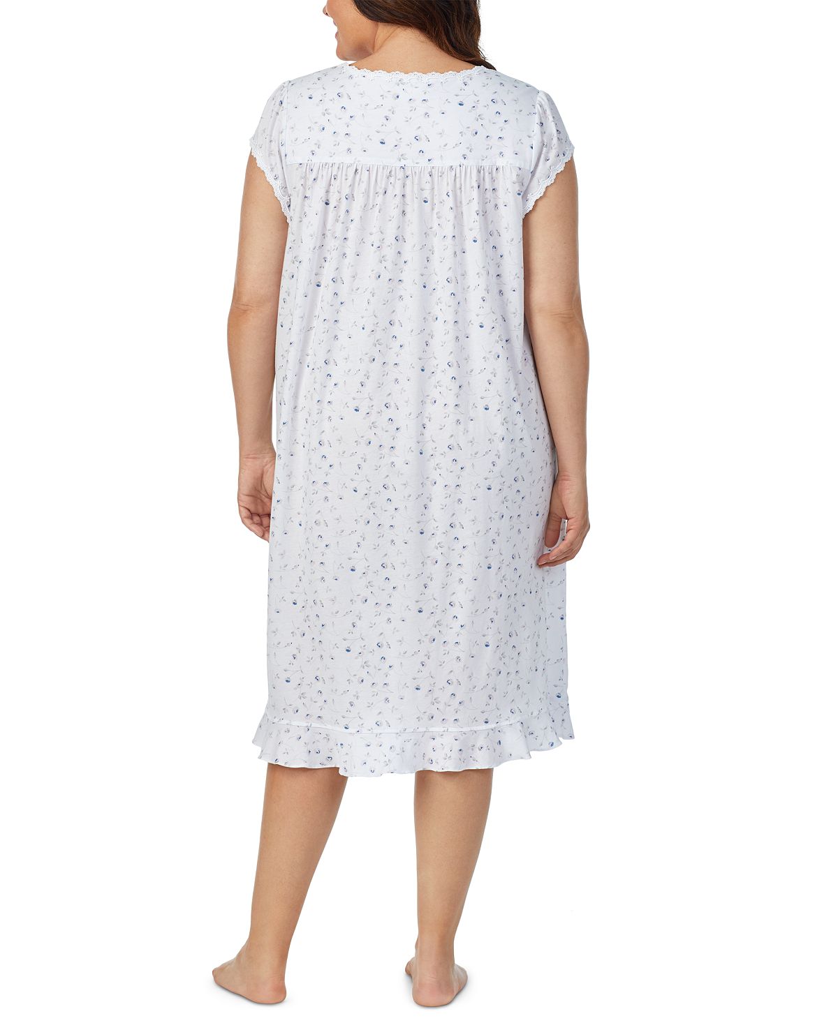 Eileen West Cotton Lace-trim Jersey Knit Nightgown Sm Flora