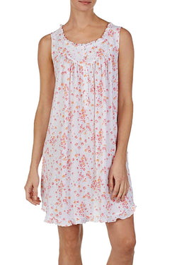 Eileen West Floral Printed Ruffled Cotton Knit Nightgown in White/Multi thumbnail 1