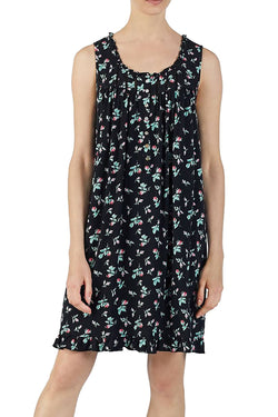 Eileen West Flower Print Jersey Knit Modal Chemise in Black thumbnail 1