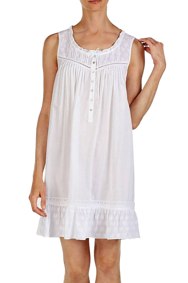 Eileen West Heart Design Woven Jacquard Cotton Chemise Nightgown in White