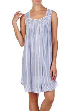 Eileen West Lace Trim Printed Chemise in Blue Stripe thumbnail 1