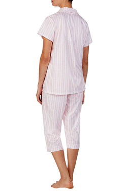 Eileen West Lace Trim Top/Capri Pant Cotton Knit PJ Set in Pink Geo thumbnail 2