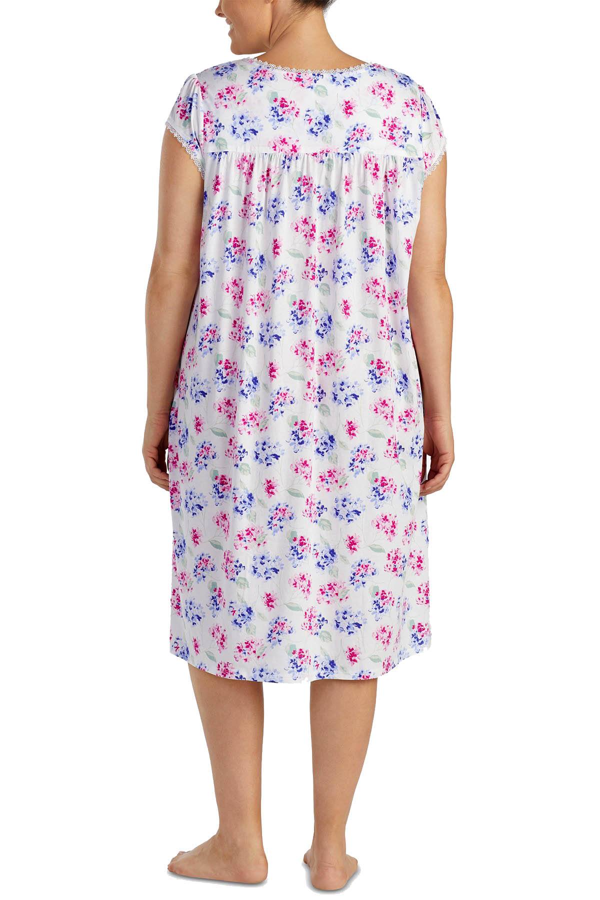 Eileen West PLUS Floral-Print Waltz Lace-Trim Knit Nightgown