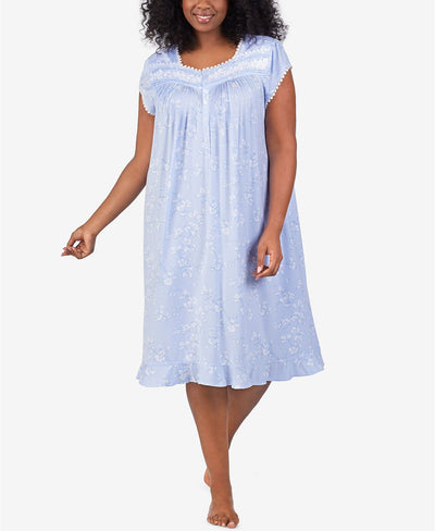 Eileen West PLUS Modal Waltz Nightgown in Light Periwinkle Etched Floral