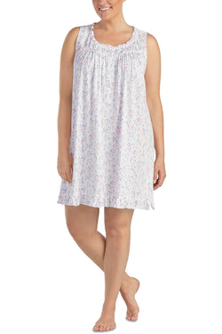 Eileen West PLUS White Floral Ruffled-Trim Knit Chemise thumbnail 1