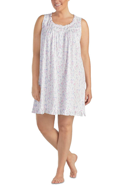 Eileen West PLUS White Floral Ruffled-Trim Knit Chemise