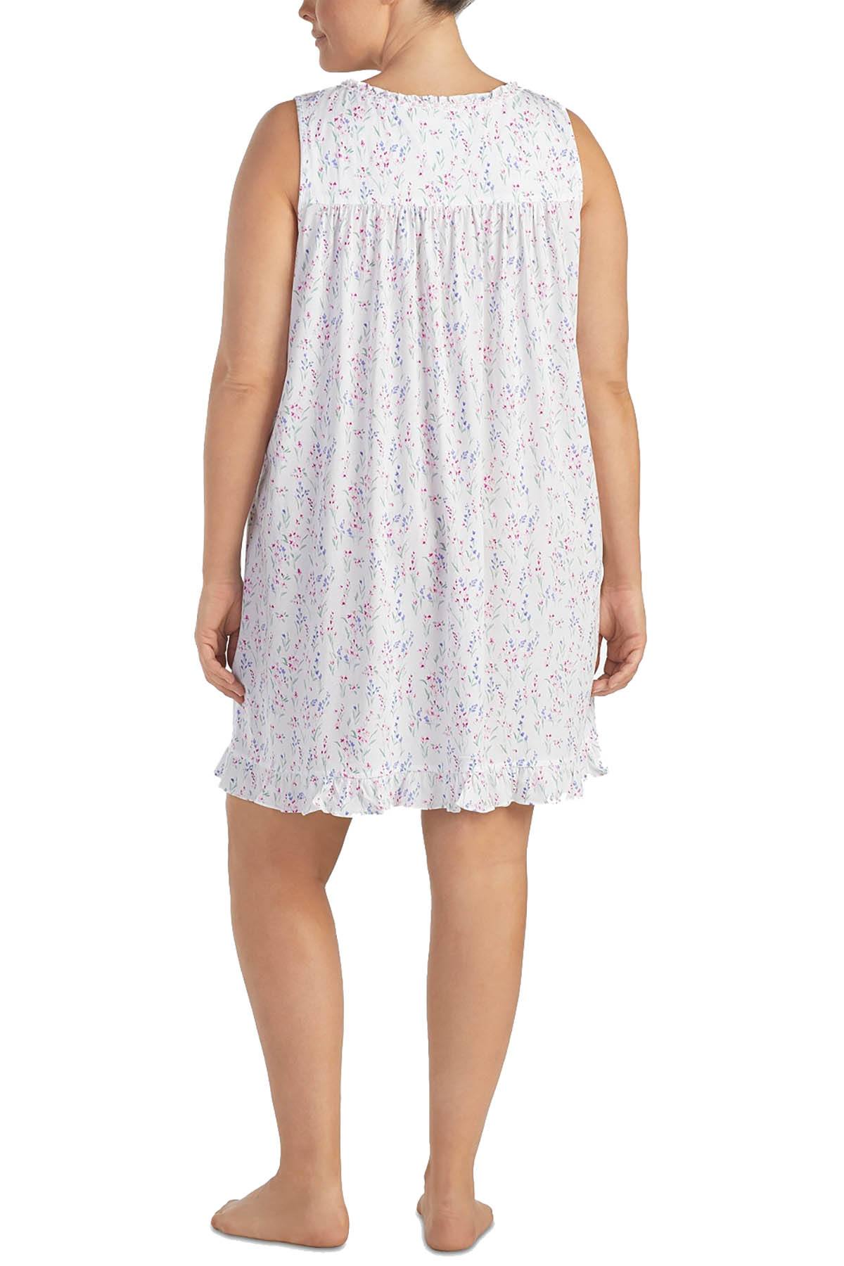 Eileen West PLUS White Floral Ruffled-Trim Knit Chemise