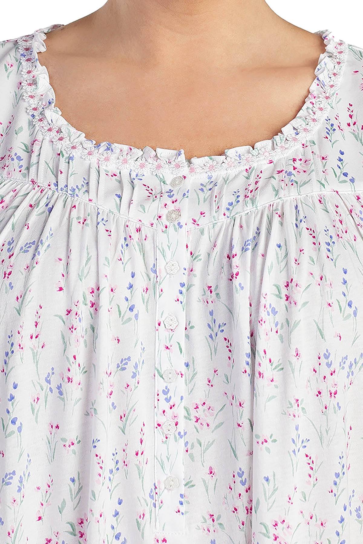 Eileen West PLUS White Floral Ruffled-Trim Knit Chemise