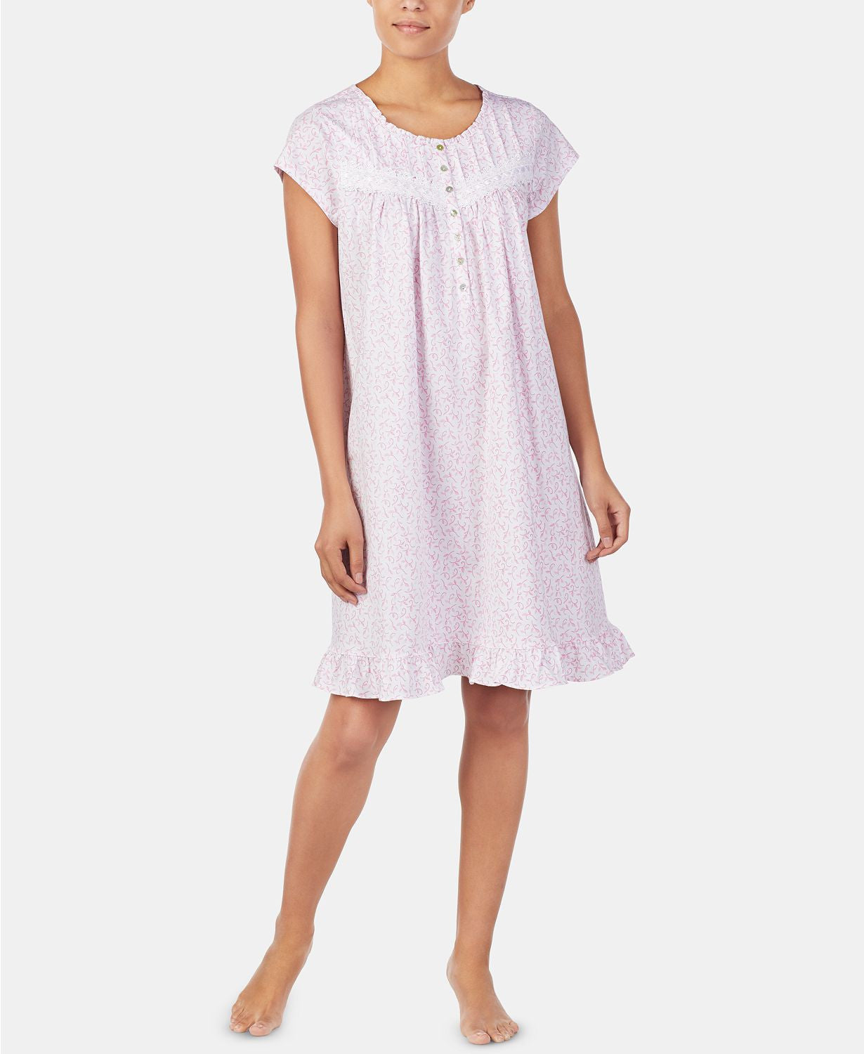 Eileen West Printed Cap Sleeve Cotton Nightgown in Pink