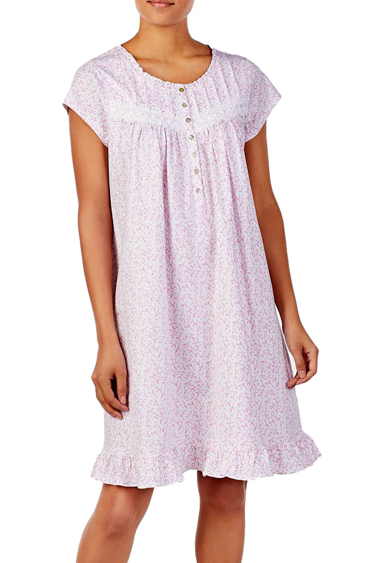 Eileen West Printed Cap Sleeve Cotton Nightgown in Pink