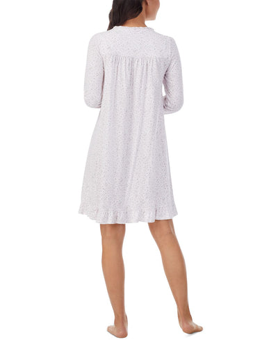 Eileen West Printed Cotton Jersey Long-sleeve Nightgown Pink Garden