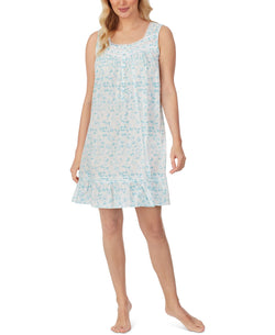 Eileen West Printed Cotton Nightgown Wht Aqua thumbnail 1