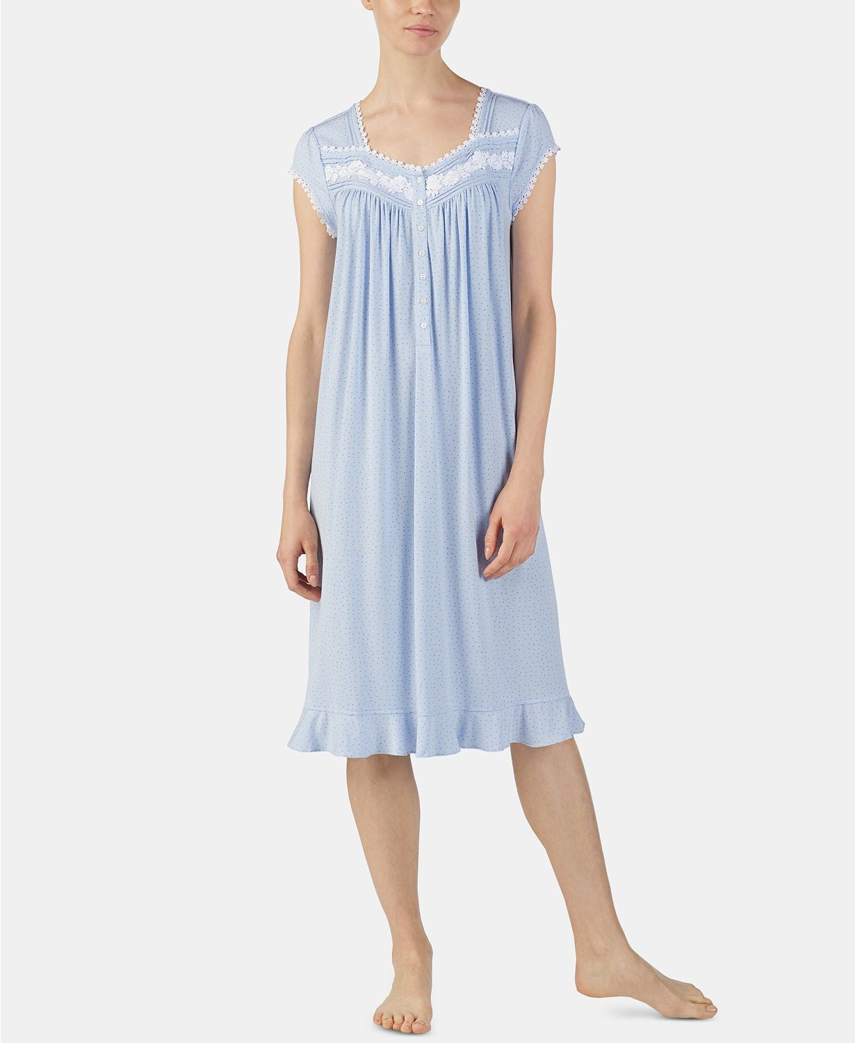 Eileen West Printed Venise Lace Waltz Nightgown in Periwinkle Dot