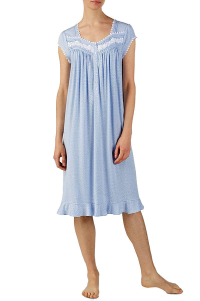 Eileen West Printed Venise Lace Waltz Nightgown in Periwinkle Dot