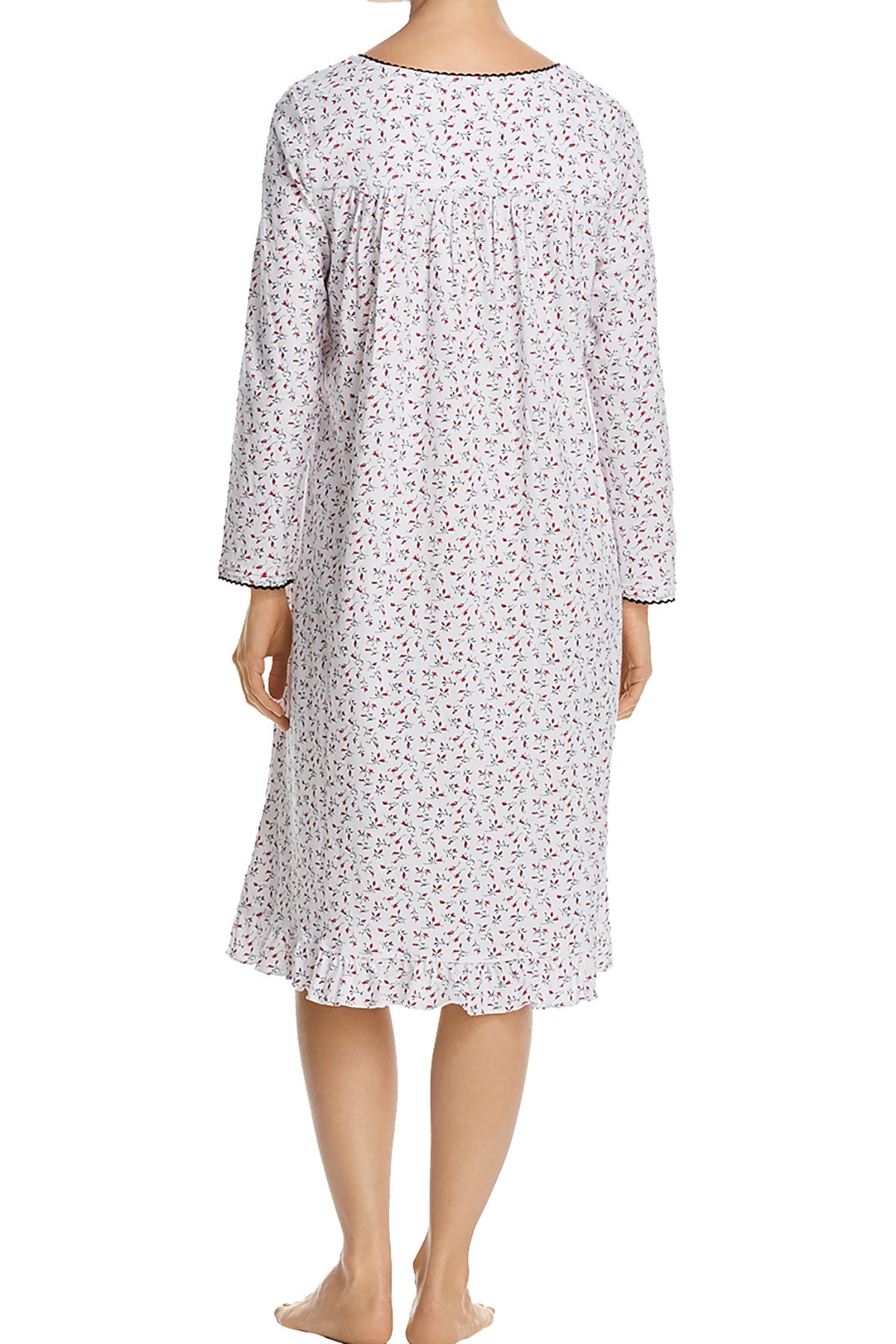 Eileen West White/Red Bud-Printed Long-Sleeve Waltz Nightgown
