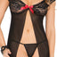Elegant Moments 2pc Black Mesh & Lace Flyaway Babydoll & G-String Set