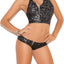 Elegant Moments 2pc Black & Silver Moto Side Zip Halter & Booty Short Set