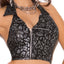 Elegant Moments 2pc Black & Silver Moto Side Zip Halter & Booty Short Set