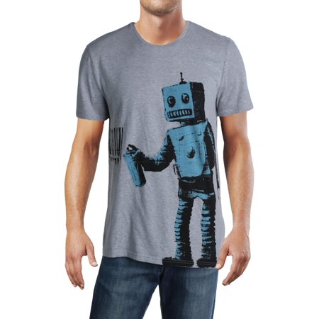 Eleven Paris Mens Robot Crewneck Short Sleeves Graphic T-shirt Gray