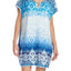 Ellen Tracy Crochet Trim Keyhole Caftan in White/Blue