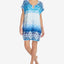 Ellen Tracy Crochet Trim Keyhole Caftan in White/Blue