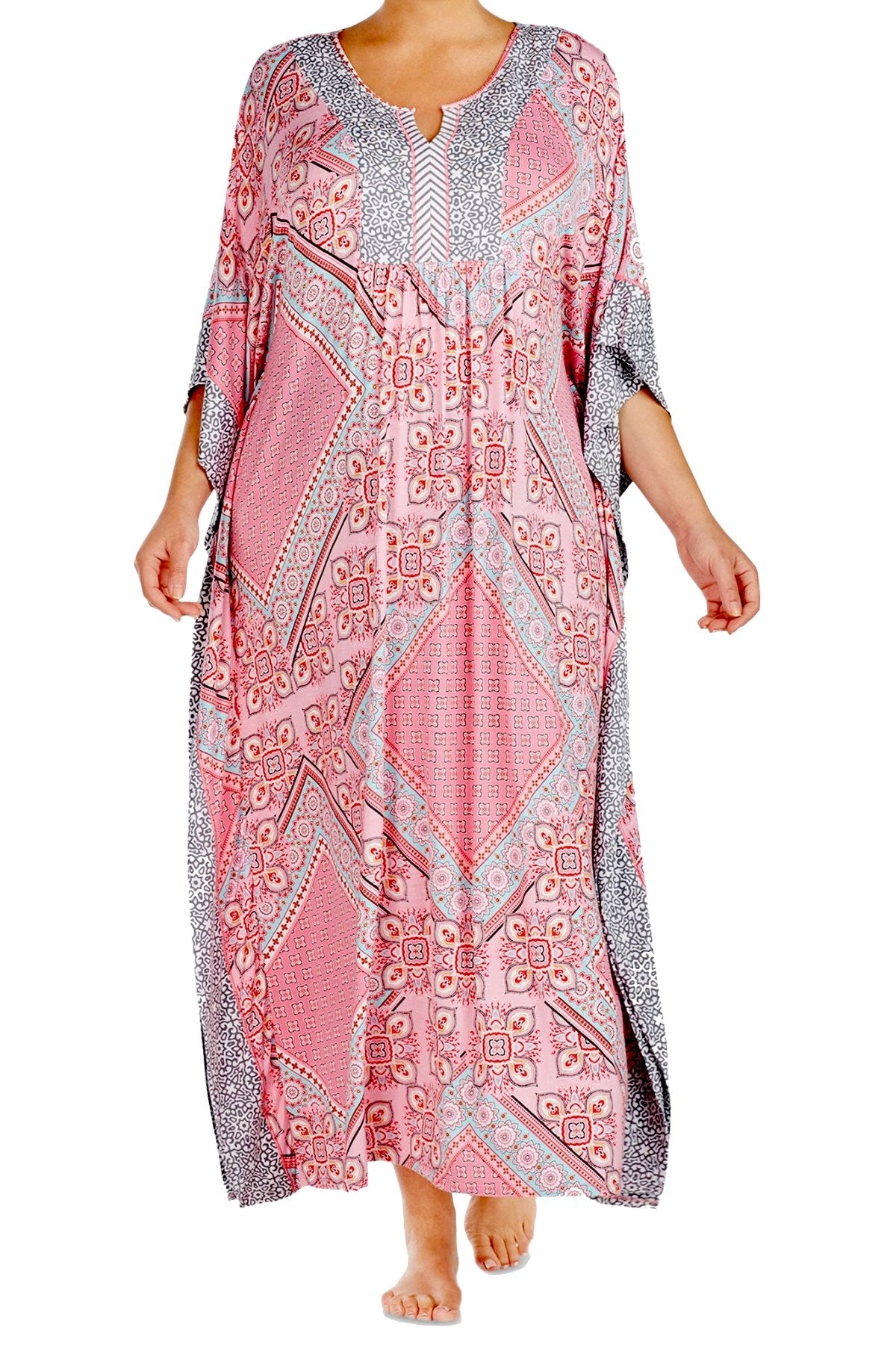 Ellen Tracy PLUS Pink/Contrast-Trim Caftan