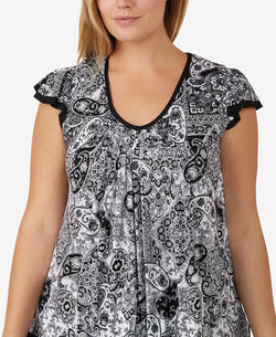 Ellen Tracy PLUS Yours To Love Short Sleeve Top in White Grid thumbnail 3
