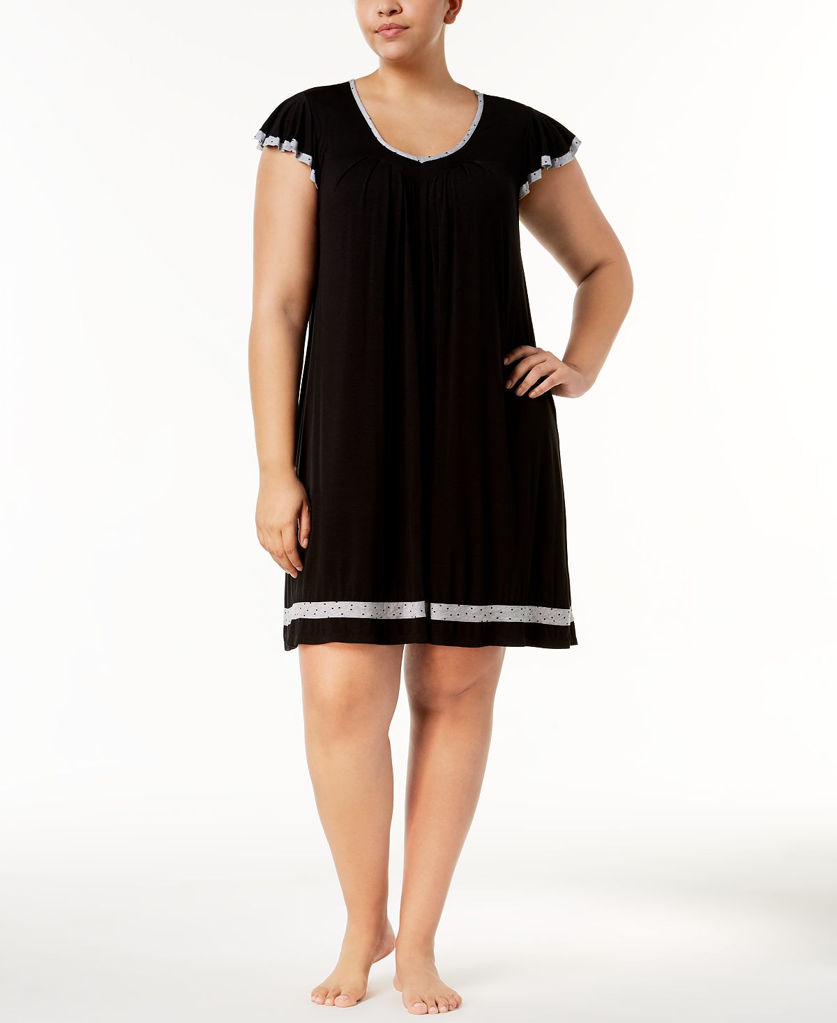 Ellen Tracy Plus Yours To Love Short Sleeves Nightgown Black