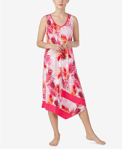 Ellen Tracy Printed Asymmetrical Midi Nightgown in White/Pink thumbnail 3