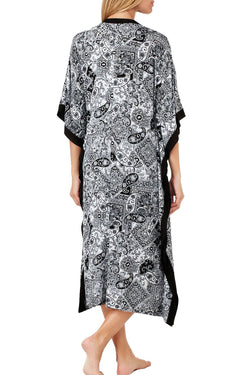Ellen Tracy Zip Front Printed Caftan in White Grid thumbnail 2