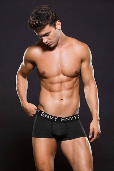 Envy Black Microfiber Logo Elastic Low Rise Trunk